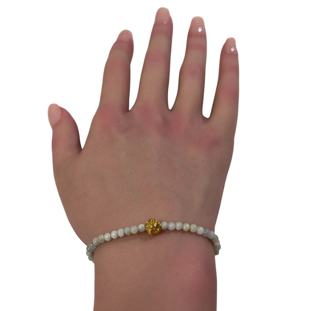 18K Gold Money Coin Ball Lucky Charm Bracelet Mini Gemstone Natural Burmese Jade - Picture 7 of 7